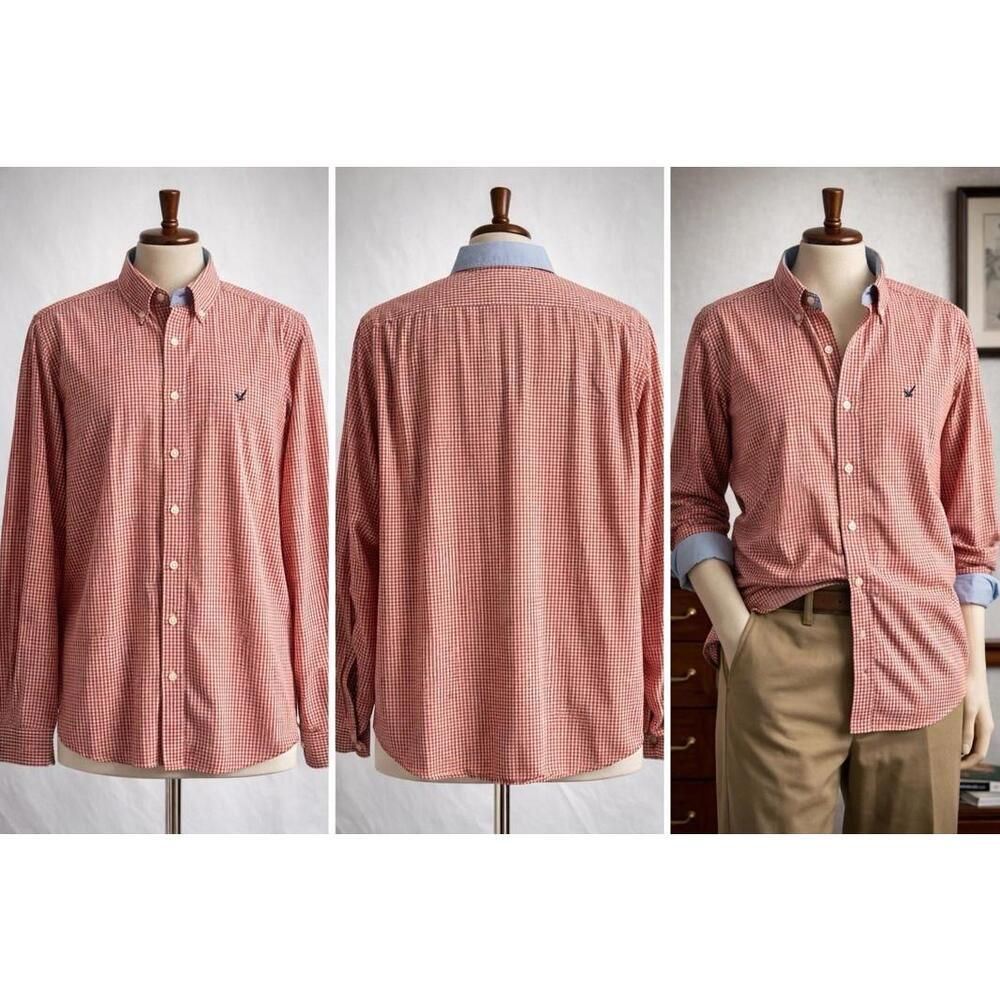 Y2K Nautica Men’s Long Sleeve check Shirt Size 16 34/35 Button Front 100% Cotton